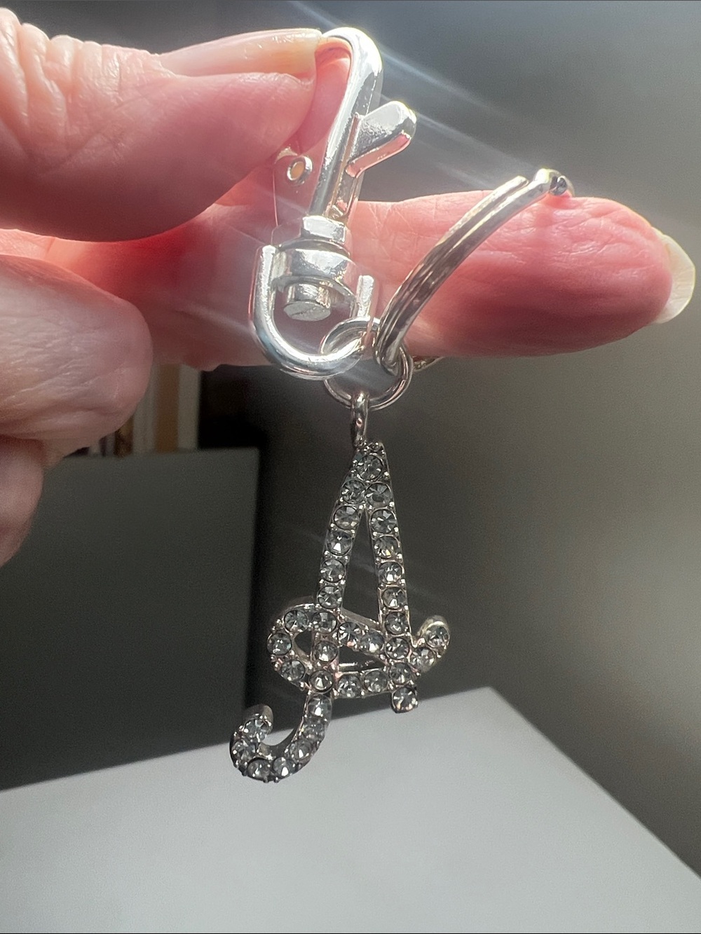 Vintage Rhinestone Letter 'A' Keychain Charm - Silver Tone - Picture 11 of 16